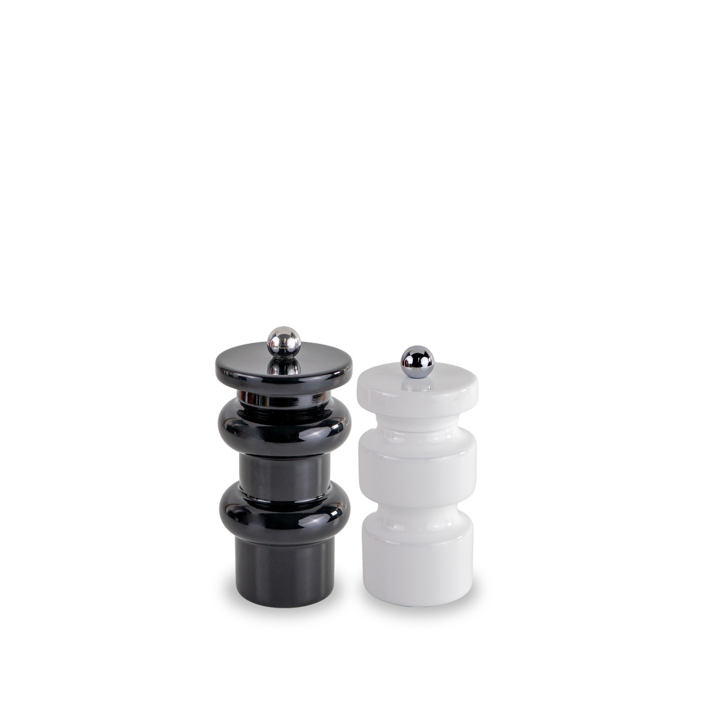 [5503-WD839A] Set de moulins à poivre et à sel en bois FSC laqué. Noir et blanc.