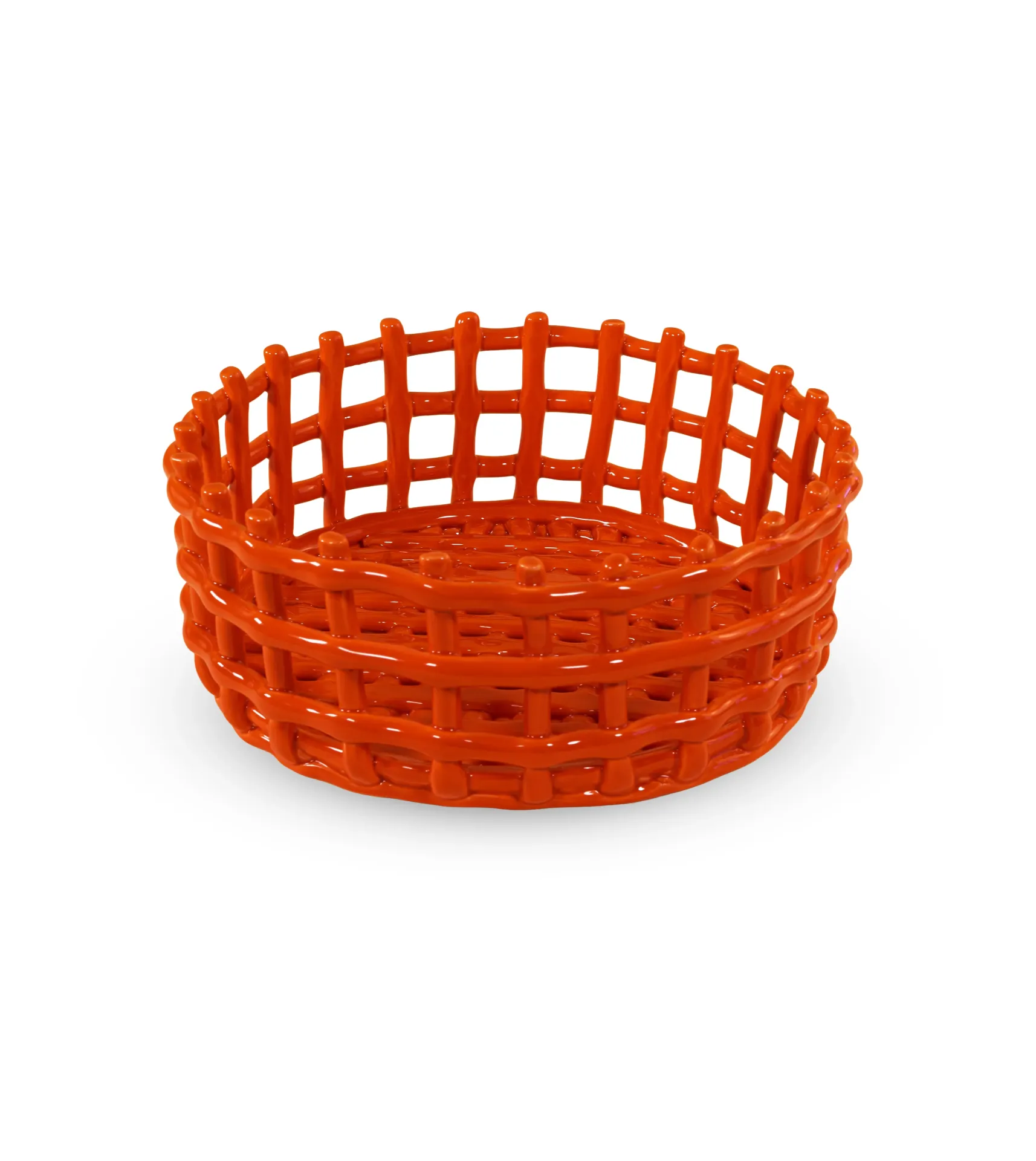 Corbeille de centre de table en grès. Couleur orange.