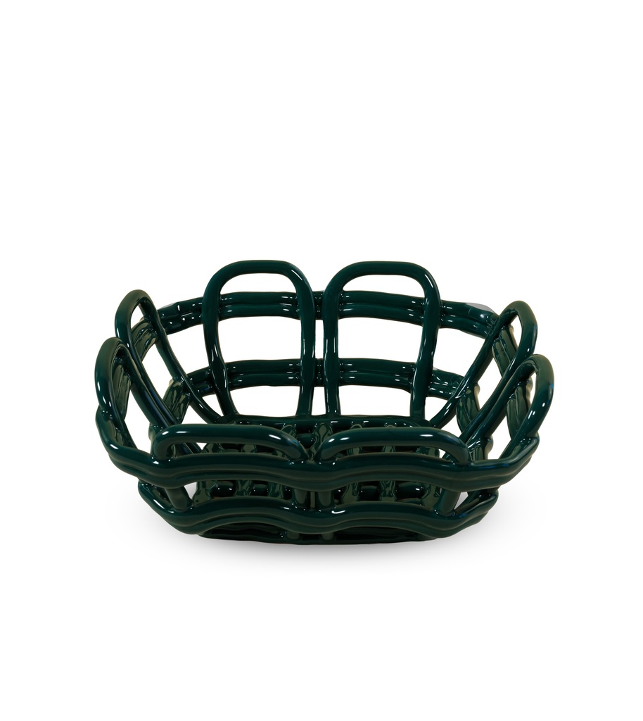 [5503-WD895V] Corbeille de centre de table en grès. Couleur verte.