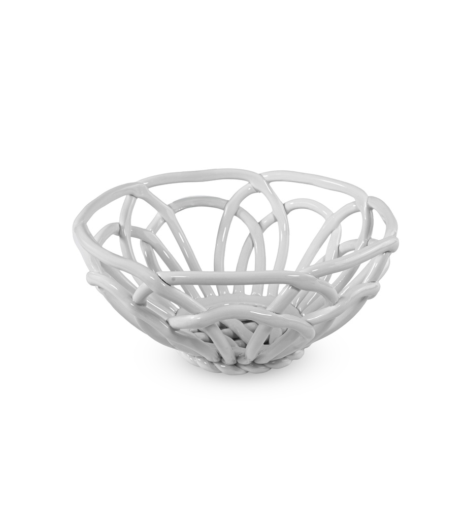 [5503-WD895B] Corbeille de centre de table en grès. Couleur blanche