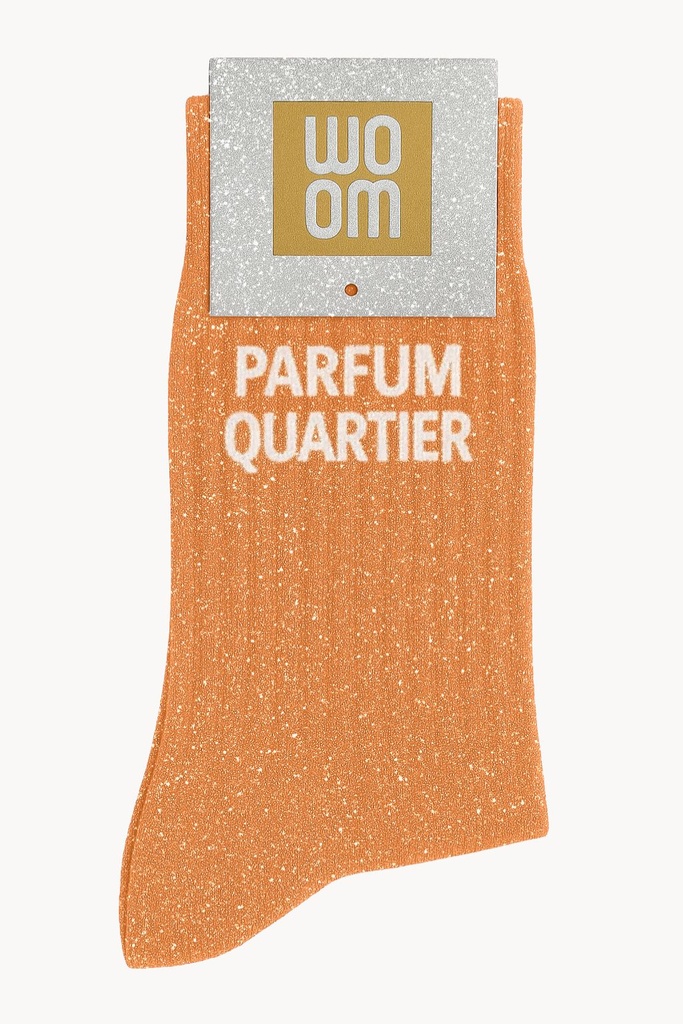[8413-CPM-Parfum Quartier] Chaussettes à Paillettes à Message "Parfum Quartier" - Orange