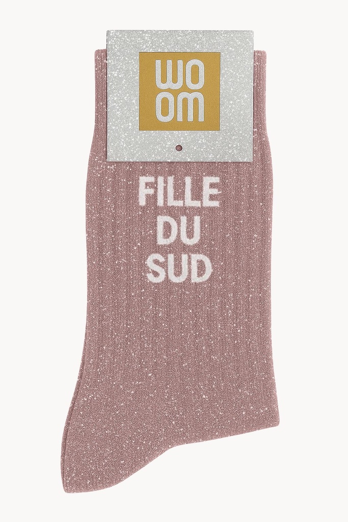 [8413-CPM-Fille Du Sud] Chaussettes à Paillettes à Message "Fille Du Sud" - Rose Gold