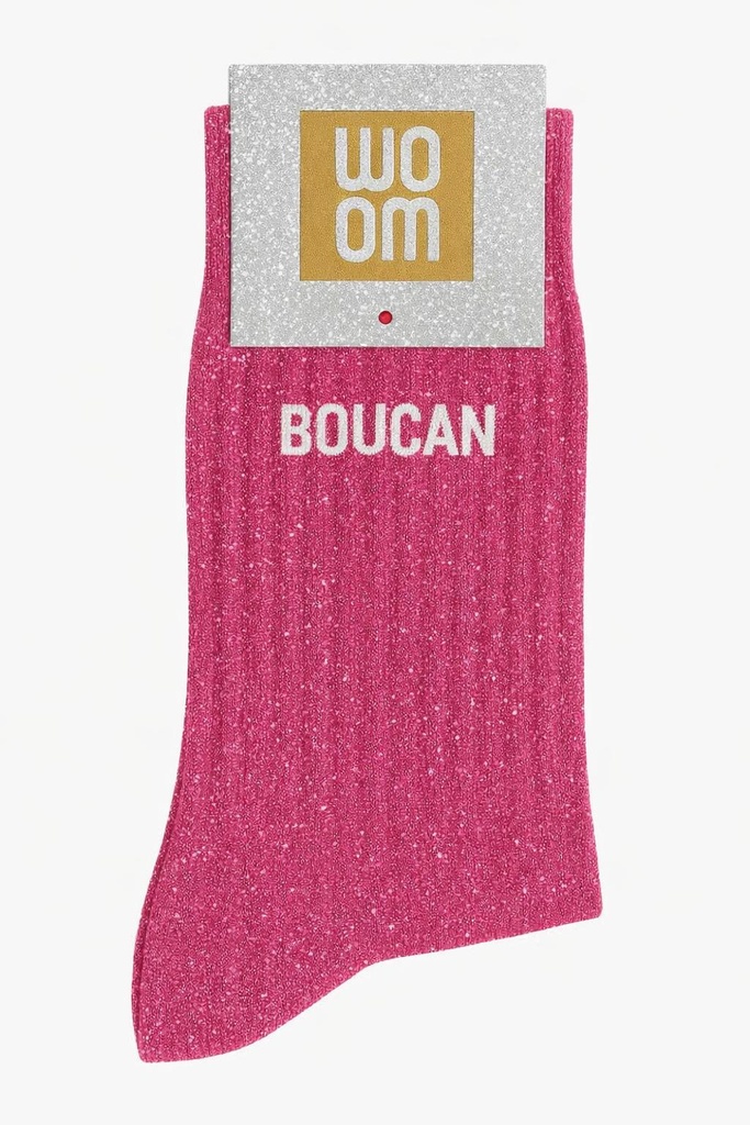 [8413-CPM-Boucan Rose] Chaussettes à Paillettes à Message "Boucan" - Rose Fuschia