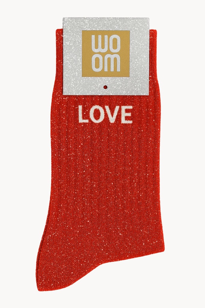 [8413-CPM-Love] Chaussettes à Paillettes à Message "Love" - Rouge
