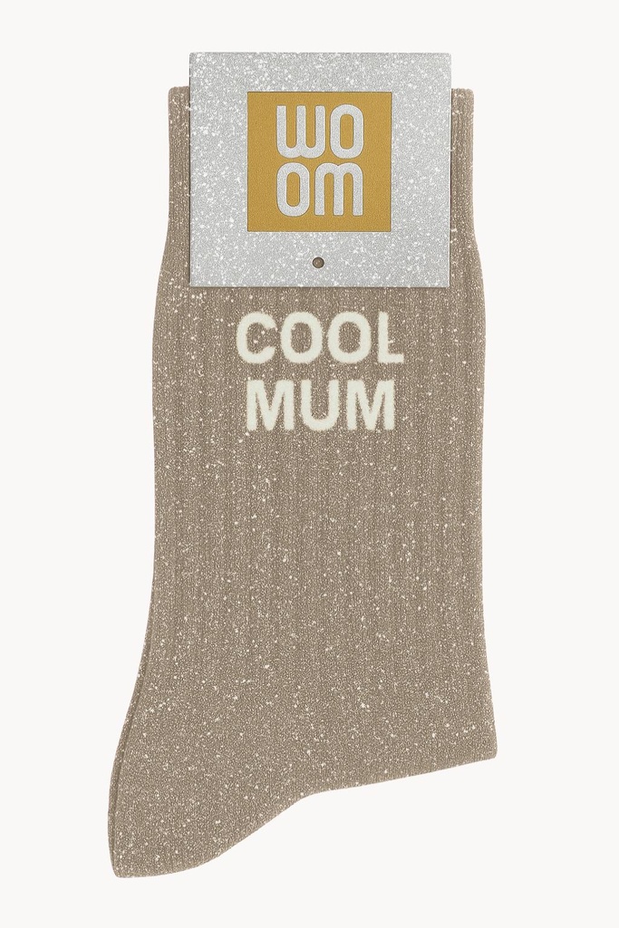 [8413-CPM-Cool Mum Beige] Chaussettes à Paillettes à Message "Cool Mum" - Beige