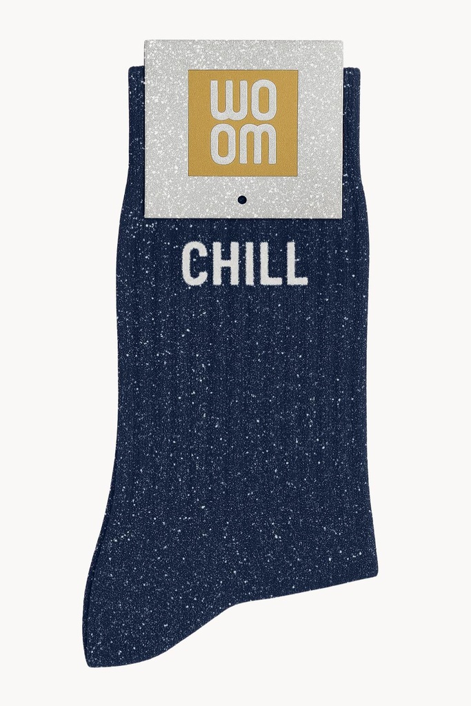 [8413-CPM-Chill Marine] Chaussettes à Paillettes à Message "Chill" - Marine