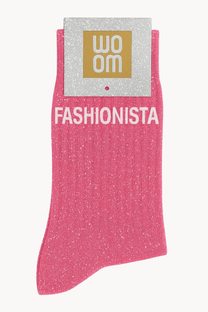 [8413-CPM-Fashionista] Chaussettes à Paillettes à Message "Fashionista" - Rose Bubble