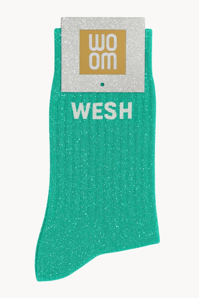 [8413-CPM-Wesh Green] Chaussettes à Paillettes à Message "Wesh" - Green Queen