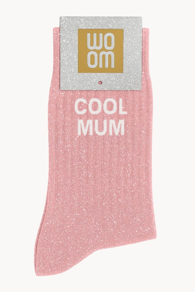 [8413-CPM-Cool Mum Rose] Chaussettes à Paillettes à Message "Cool Mum" - Rose
