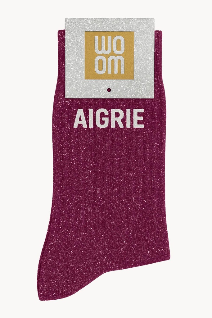 [8413-CPM-Aigrie Violet] Chaussettes à Paillettes à Message "Aigrie" - Violet