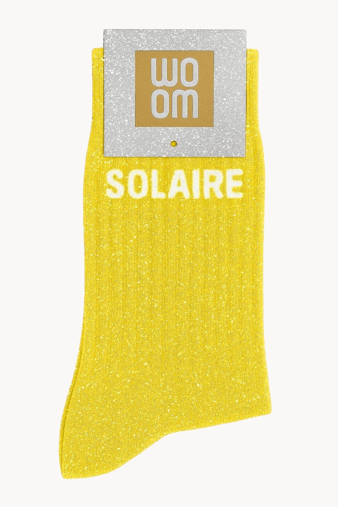 [8413-CPM-Solaire] Chaussettes à Paillettes à Message "Solaire" - Jaune
