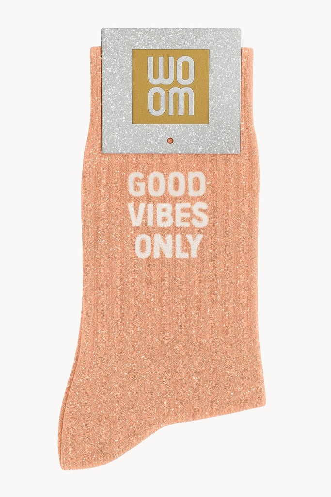 [8413-CPM-Good Vibes Only] Chaussettes à Paillettes à Message "Good Vibes Only" - Peachy Peach