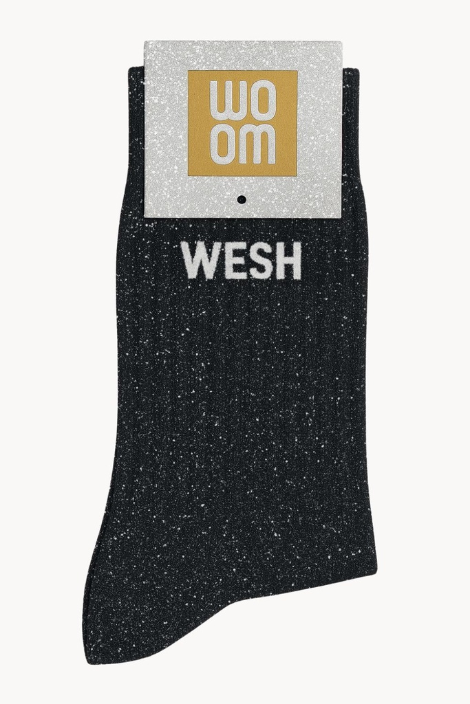 [8413-CPM-Wesh Noir] Chaussettes à Paillettes à Message "Wesh" - Noir