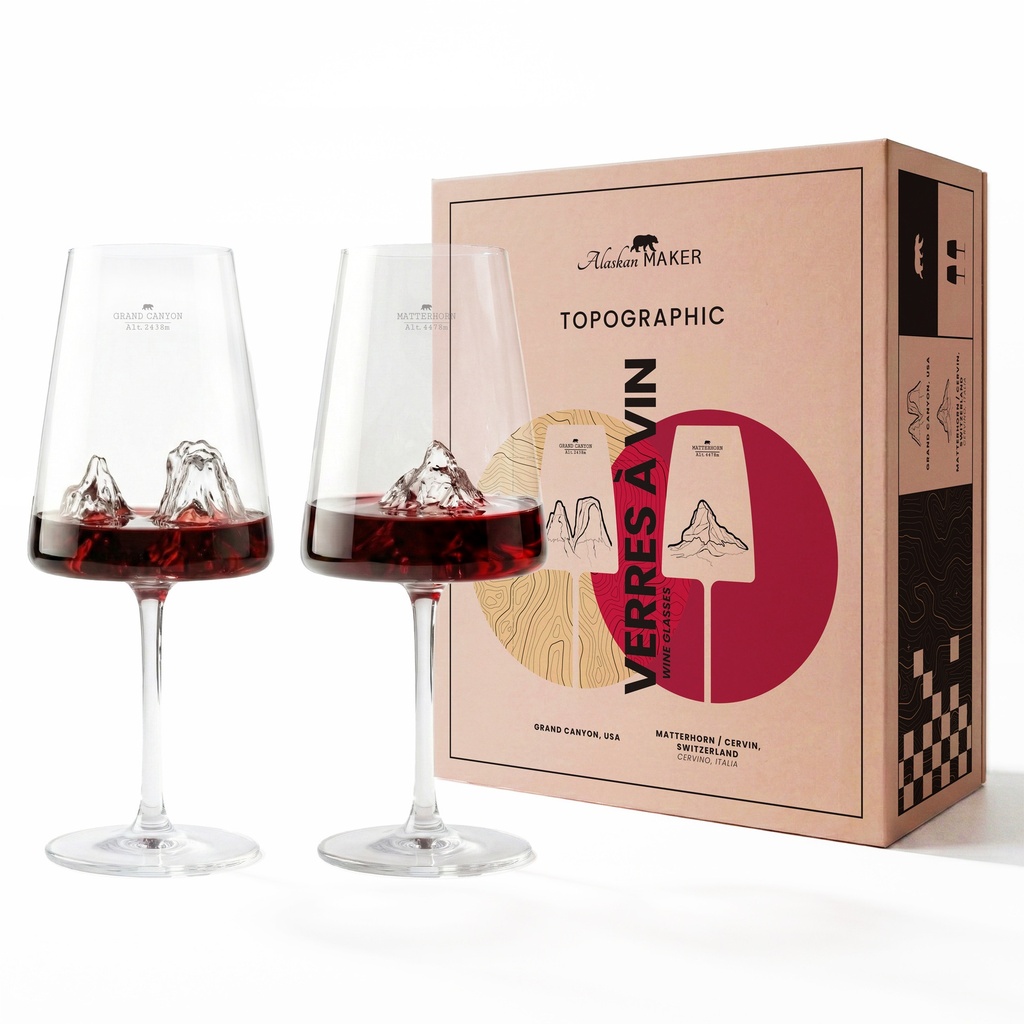 [5939-TOPO-VV-GM] Coffret de 2 verres à vin - Grand Canyon & Matterhorn (Montagnes : Montagne Matterhorn Grand Canyon)
