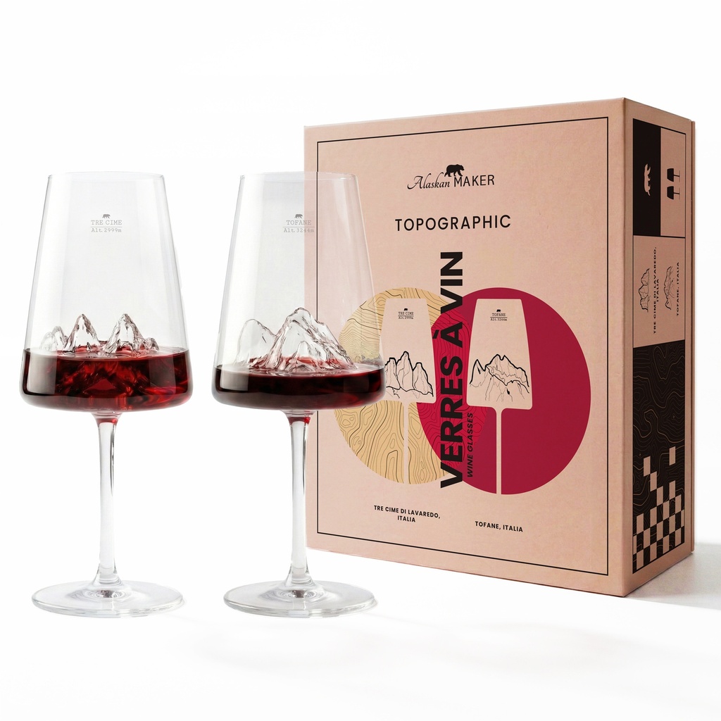 Coffret de 2 verres à vin - Tofane & Tre Cime di Lavaredo (Montagnes : Tofane - Tre Cime di Lavaredo)