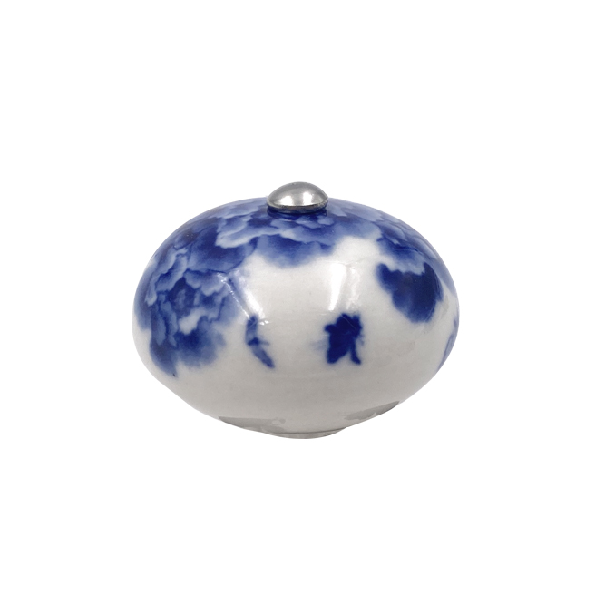 Poignée forme macaron cocotte céramique bleue