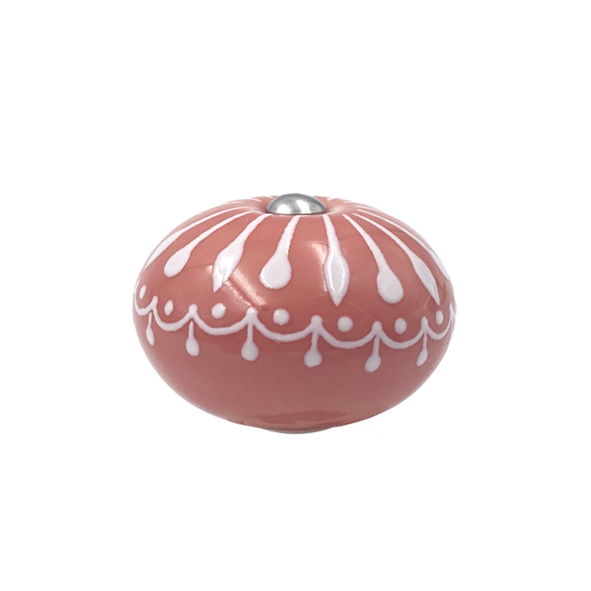 [6953-MJCP07] Poignée forme macaron cocotte céramique rose