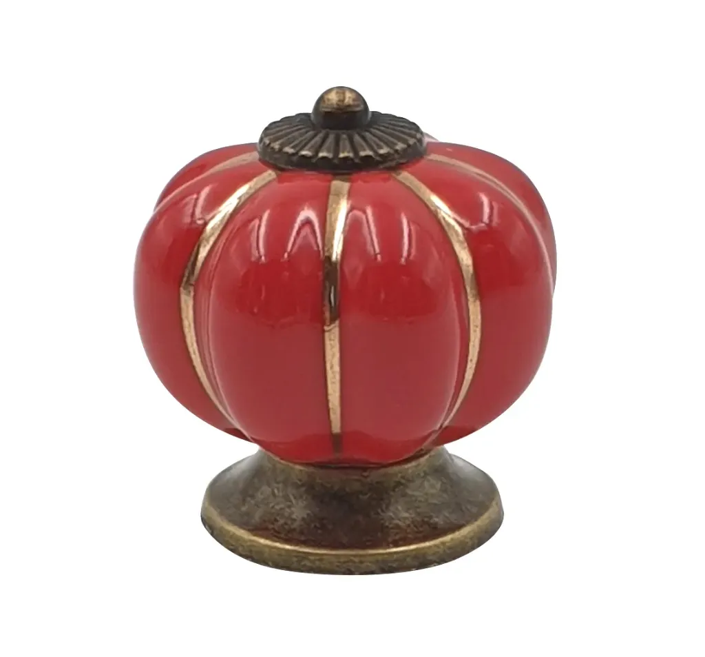 [6953-MJCP11] Poignée forme citrouille cocotte céramique rouge