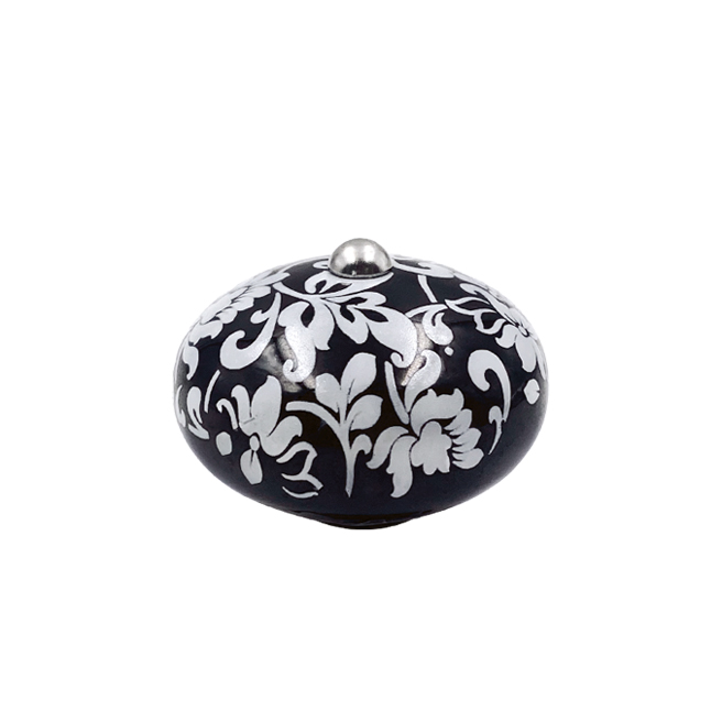 Poignée cocotte macaron céramique motif Arabesque noire