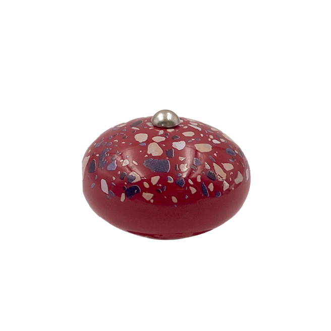 Poignée cocotte macaron céramique motif Terrazzo Rouge