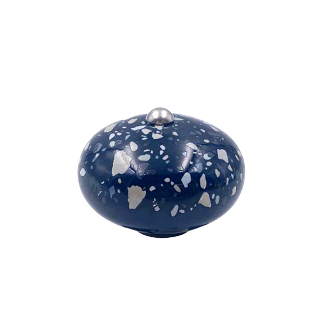 Poignée cocotte macaron céramique motif Terrazzo Bleue