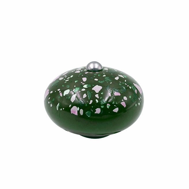 Poignée cocotte macaron céramique motif Terrazzo Vert