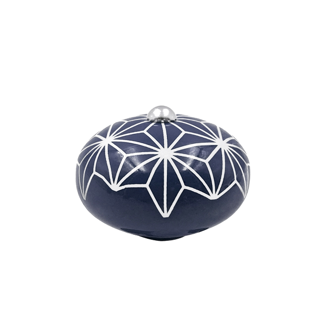 Poignée cocotte macaron céramique motif Etoile Bleu