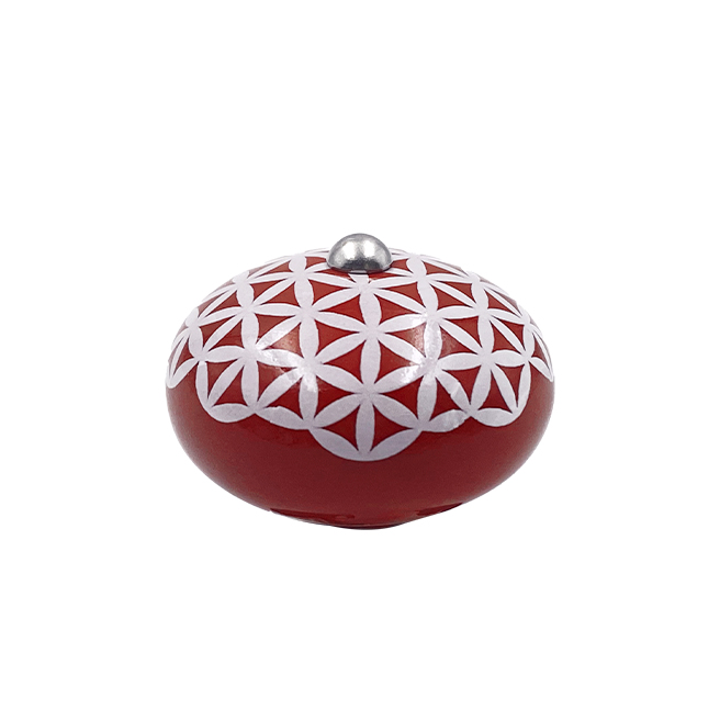 Poignée cocotte macaron céramique motif  Géométrique Rouge(fleur de vie)