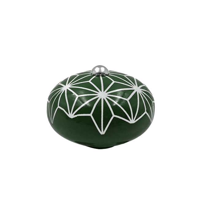 [6953-MJCP40] Poignée cocotte macaron céramique motif Etoile Vert