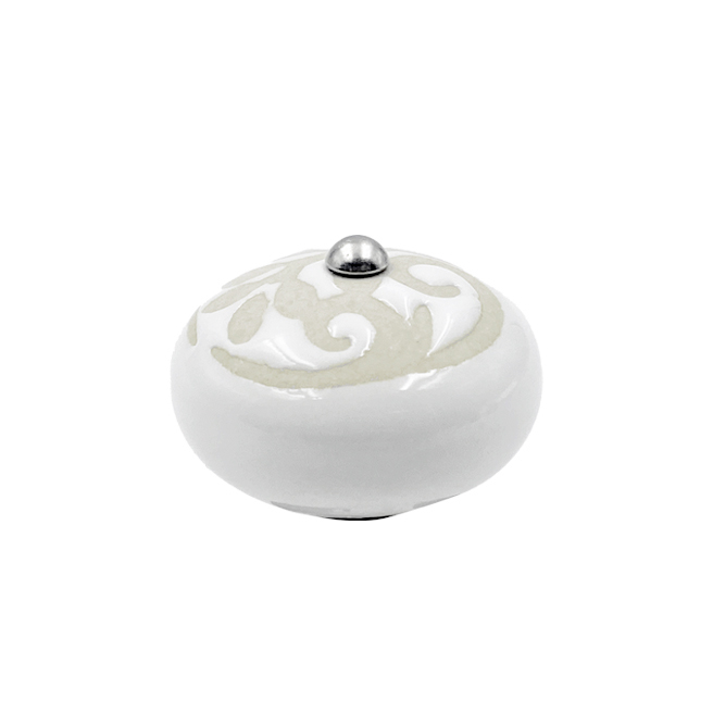 [6953-MJCP42] Poignée cocotte macaron céramique motif Floral Embosse