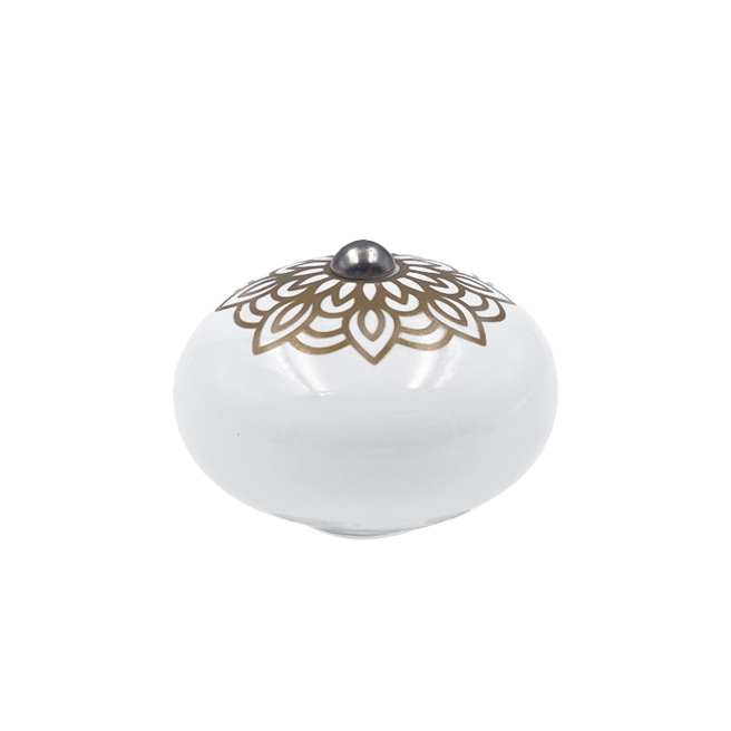 [6953-MJCP43] Poignée cocotte macaron céramique motif Géométrique Or