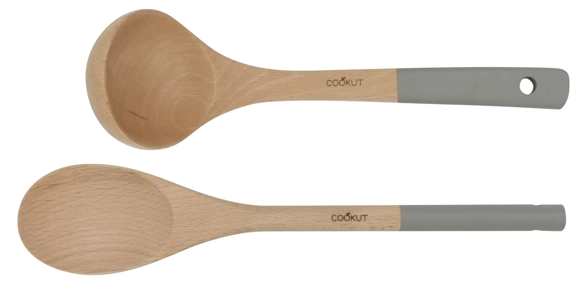 [6953-MJUGR] Set cuillière et louche en bois de hêtre coloris Gris - Perle