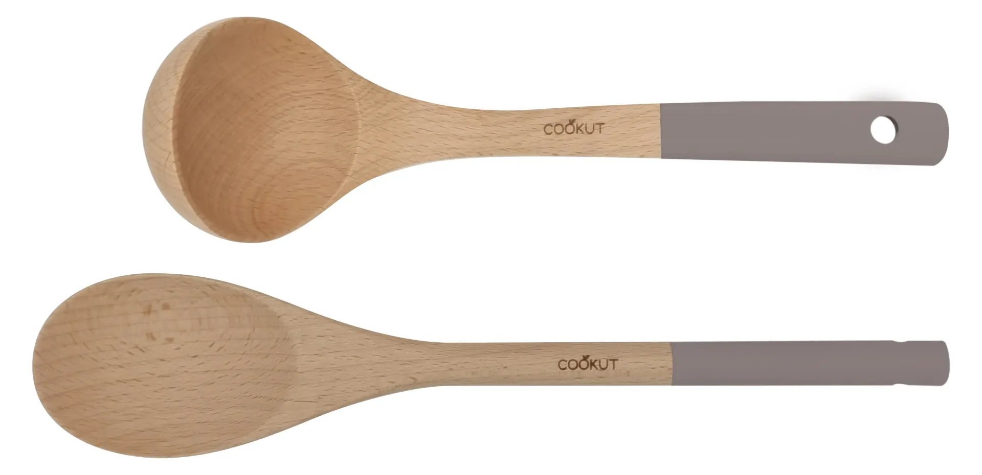 Set cuillière et louche en bois de hêtre coloris Taupe - Moka