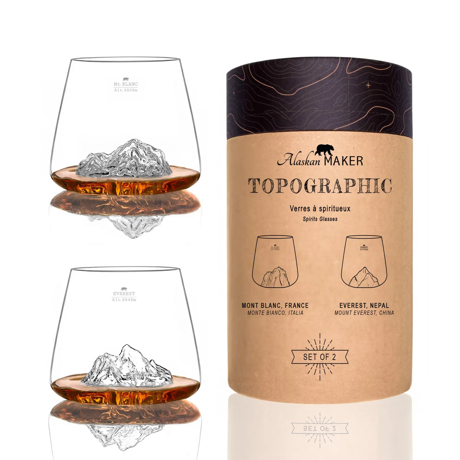 [5939-TOPO-BE] Set de 2 verres Everest & Mont Blanc-TOPOGRAPHIC