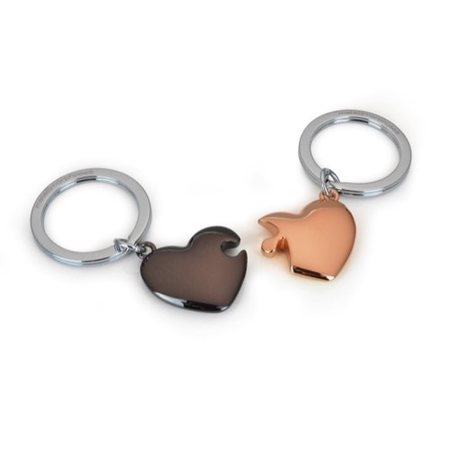Porte-clés Duo de cœurs noir & rose gold