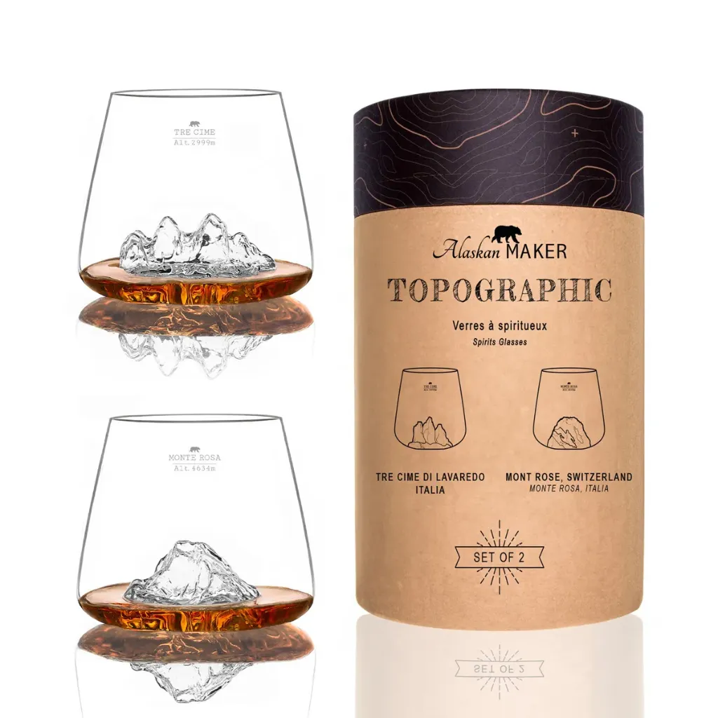 [5939-TOPO-TCMR] Set de 2 verres Tre Cime di Lavaredo & Mont Rosa-TOPOGRAPHIC