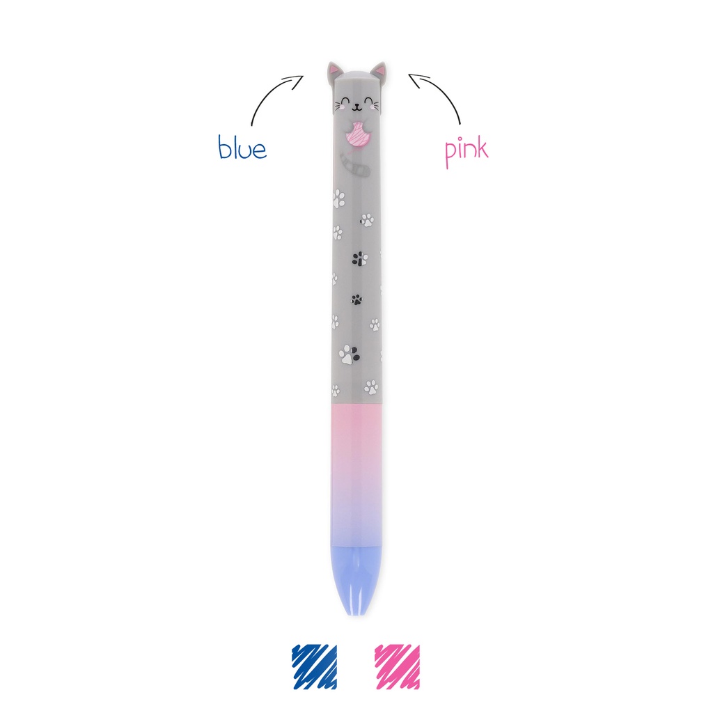 Stylo à Bille 2 Couleurs Click&Clack – Chat – Encres Bleue + Rose – Pointe 1,0 mm