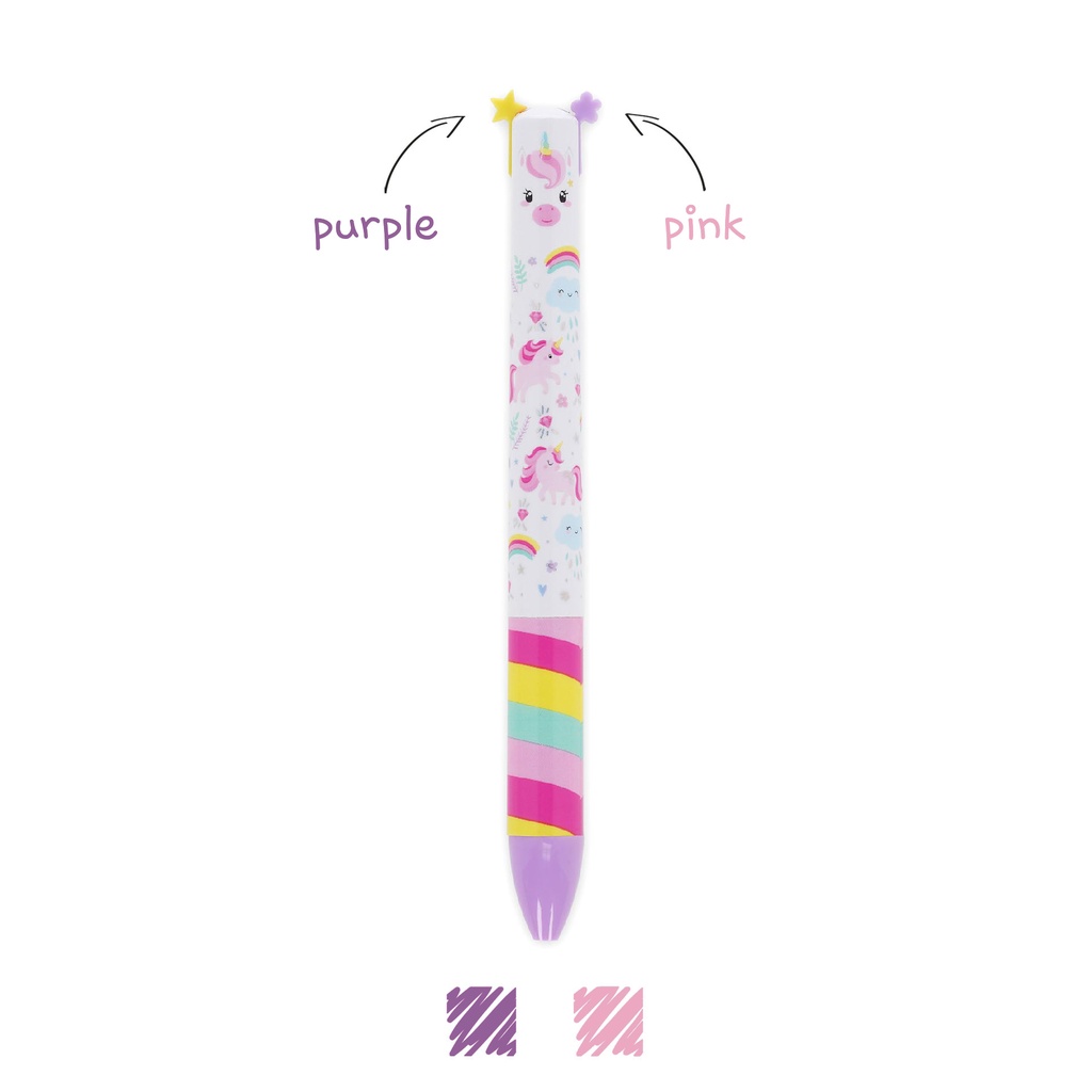 Stylo à Bille 2 Couleurs Click&Clack – Licorne – Encres Violette + Rose – Pointe 1,0 mm