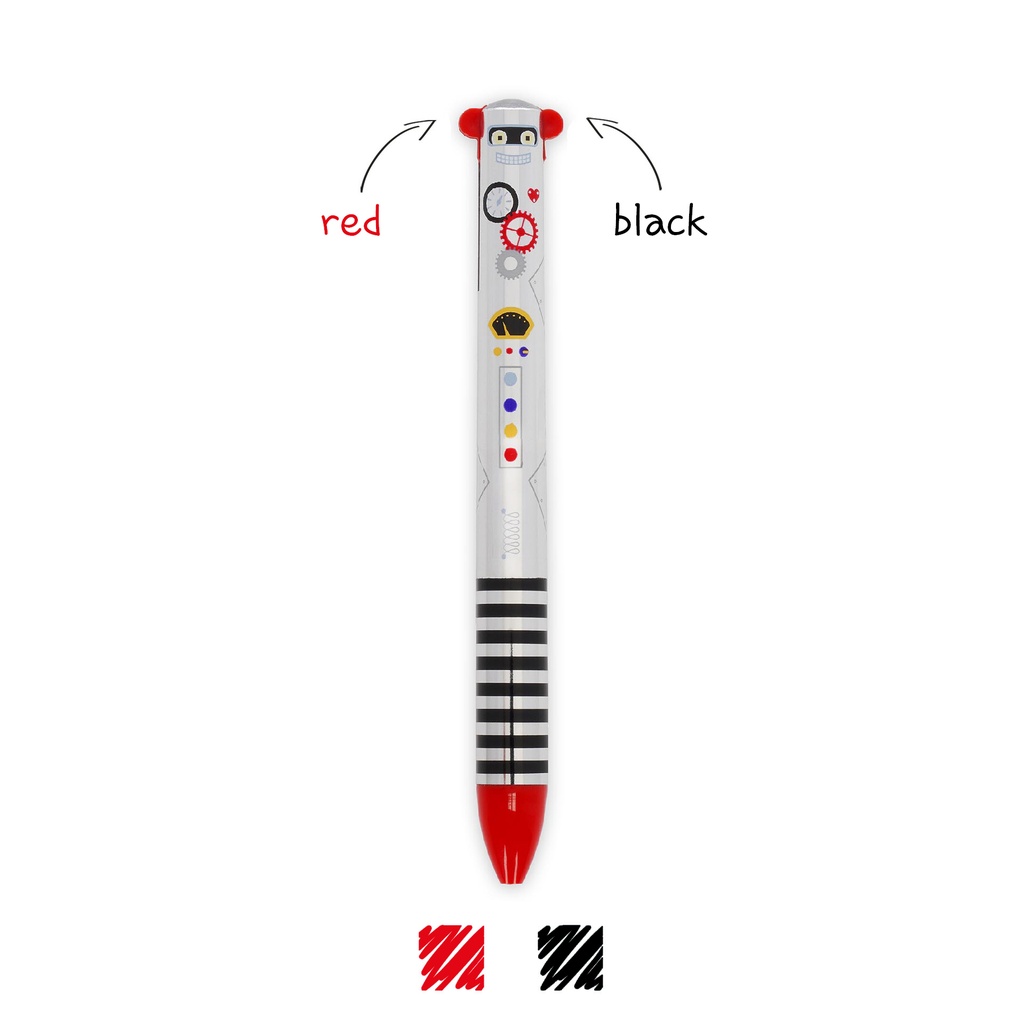 Stylo à Bille 2 Couleurs Click&Clack – Robot – Encres Noire + Rouge – Pointe 1,0 mm