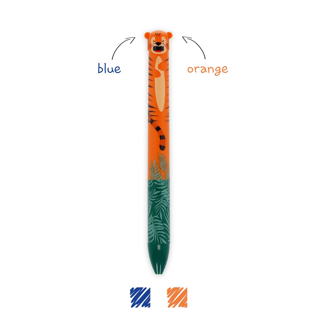 [2694-CLICK0028] Stylo à Bille 2 Couleurs Click&Clack – Tigre – Encres Bleue + Orange – Pointe 1,0 mm