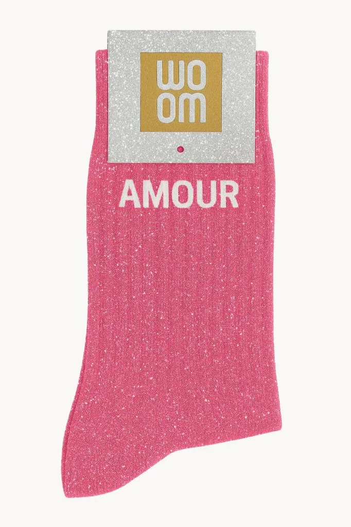 [8413-CPM-Amour] Chaussettes à Paillettes à Message "Amour" - Rose Bubble