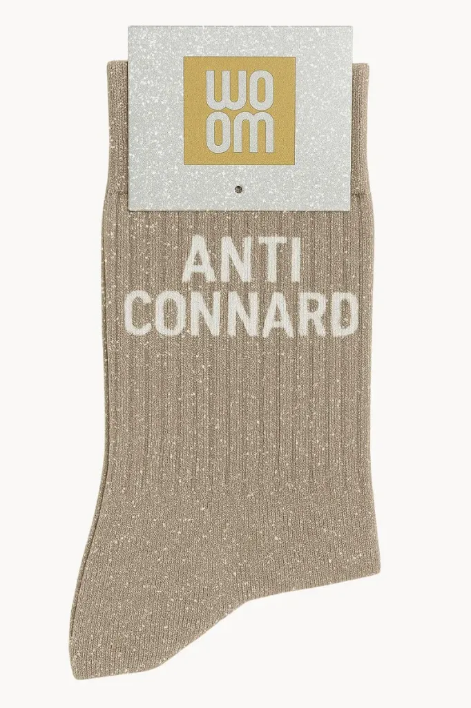 [8413-CPM-Anti- Connard] Chaussettes à Paillettes à Message "Anti- Connard" - Beige