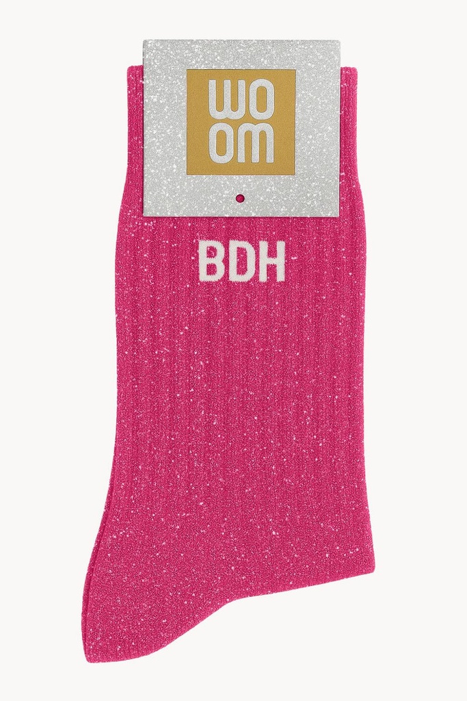 [8413-CPM-BDH] Chaussettes à Paillettes à Message "BDH" - Fuschia