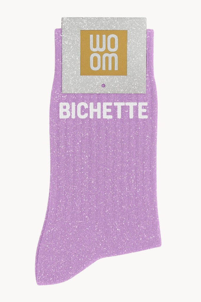 [8413-CPM-Bichette B] Chaussettes à Paillettes à Message "Bichette" - Purple Drama