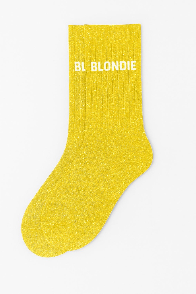 [8413-CPM-Blondinette] Chaussettes à Paillettes à Message "Blondinette" - Jaune