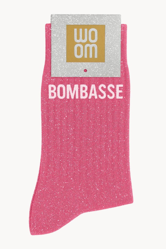 [8413-CPM-Bombasse] Chaussettes à Paillettes à Message "Bombasse"- Rose Bubble