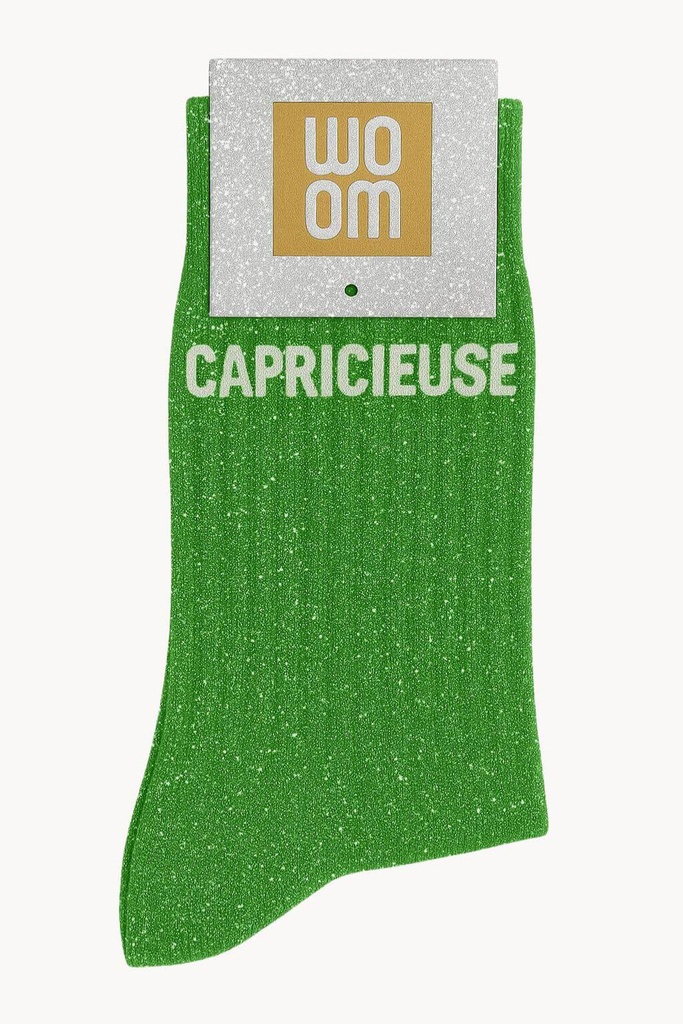 [8413-CPM-Capricieuse] Chaussettes à Paillettes à Message "Capricieuse" - Matcha Glitter
