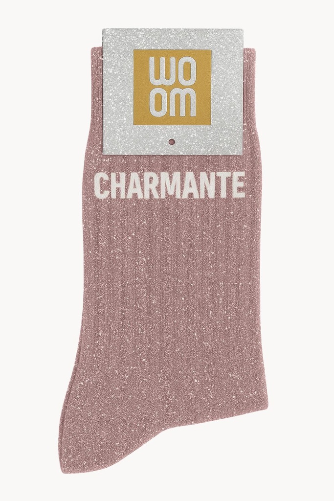 [8413-CPM-Charmante] Chaussettes à Paillettes à Message "Charmante" - Rose Gold