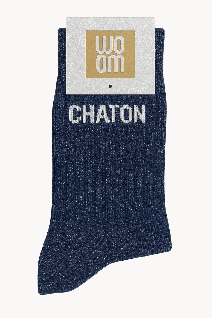 [8413-CPM-Chaton] Chaussettes à Paillettes à Message "Chaton" - Bleu Marine