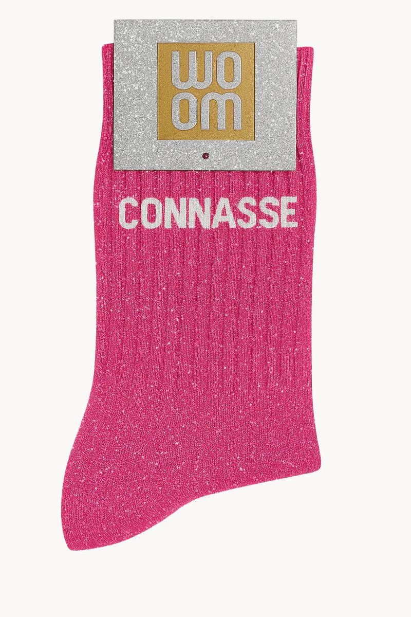 [8413-CPM-Connasse] Chaussettes à Paillettes à Message "Connasse"- Rose Fuschia